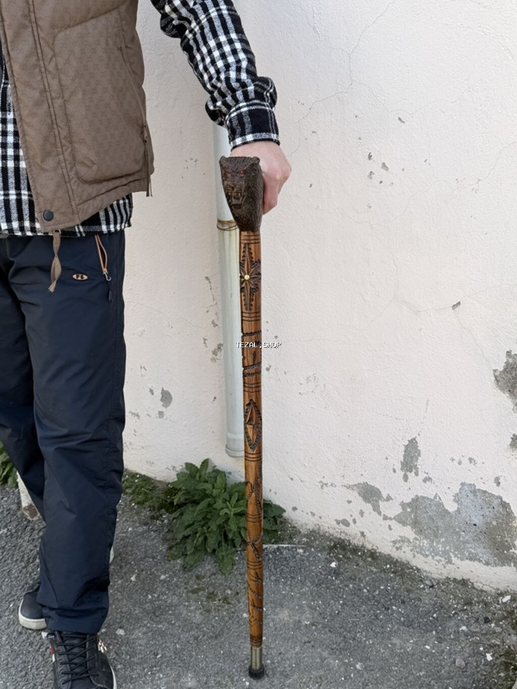 Ağacdan oyma dizaynlı əl işi əsalı - Material: bərk ağac, cilalanmış - şəkil 4