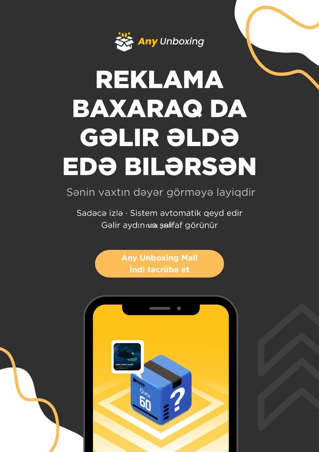 Any Unboxing – reklam izləyərək gəlir qazanma platforması - Reklama