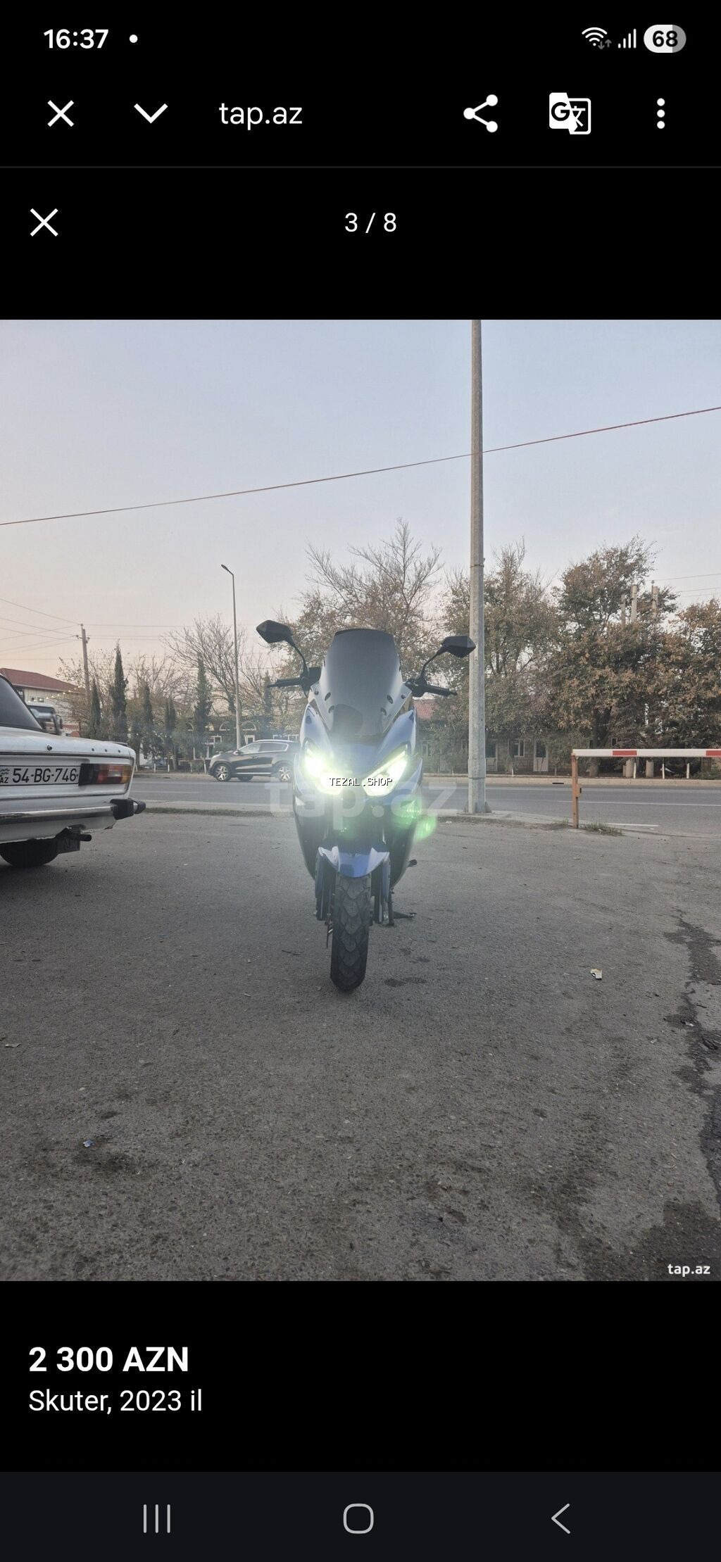 Skuter – 2023 il, mavi rəng Xüsusiyyətlər: - Geniş ön vindsild