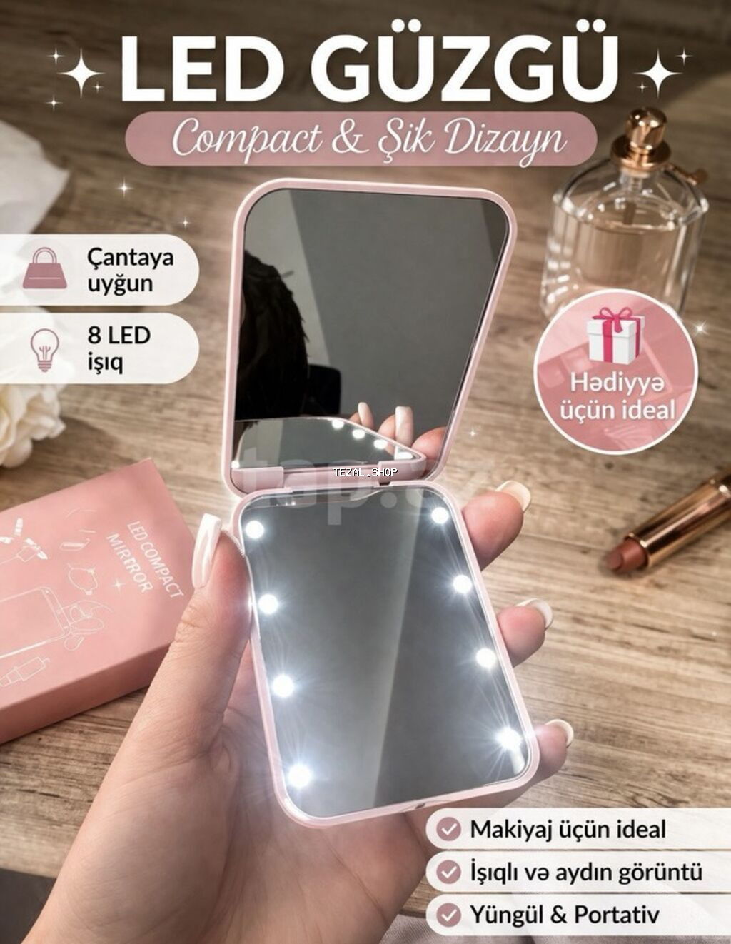 Güzgü Kvadrat, Makiyaj üçün, Arxa işıqlı