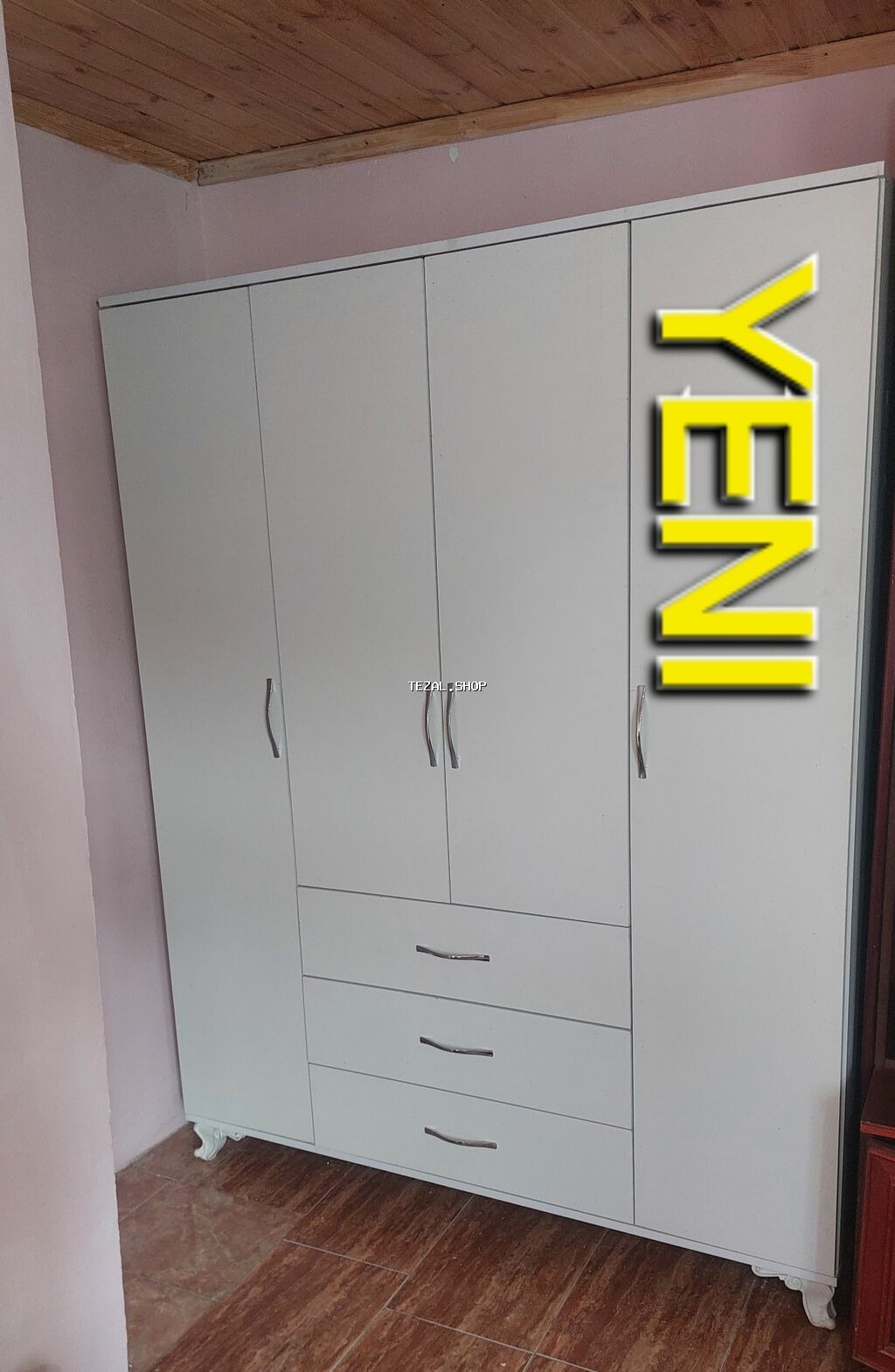 Ağ rəngli 4qapılı paltar dolabı - Klassik, minimal dizayn – ağ