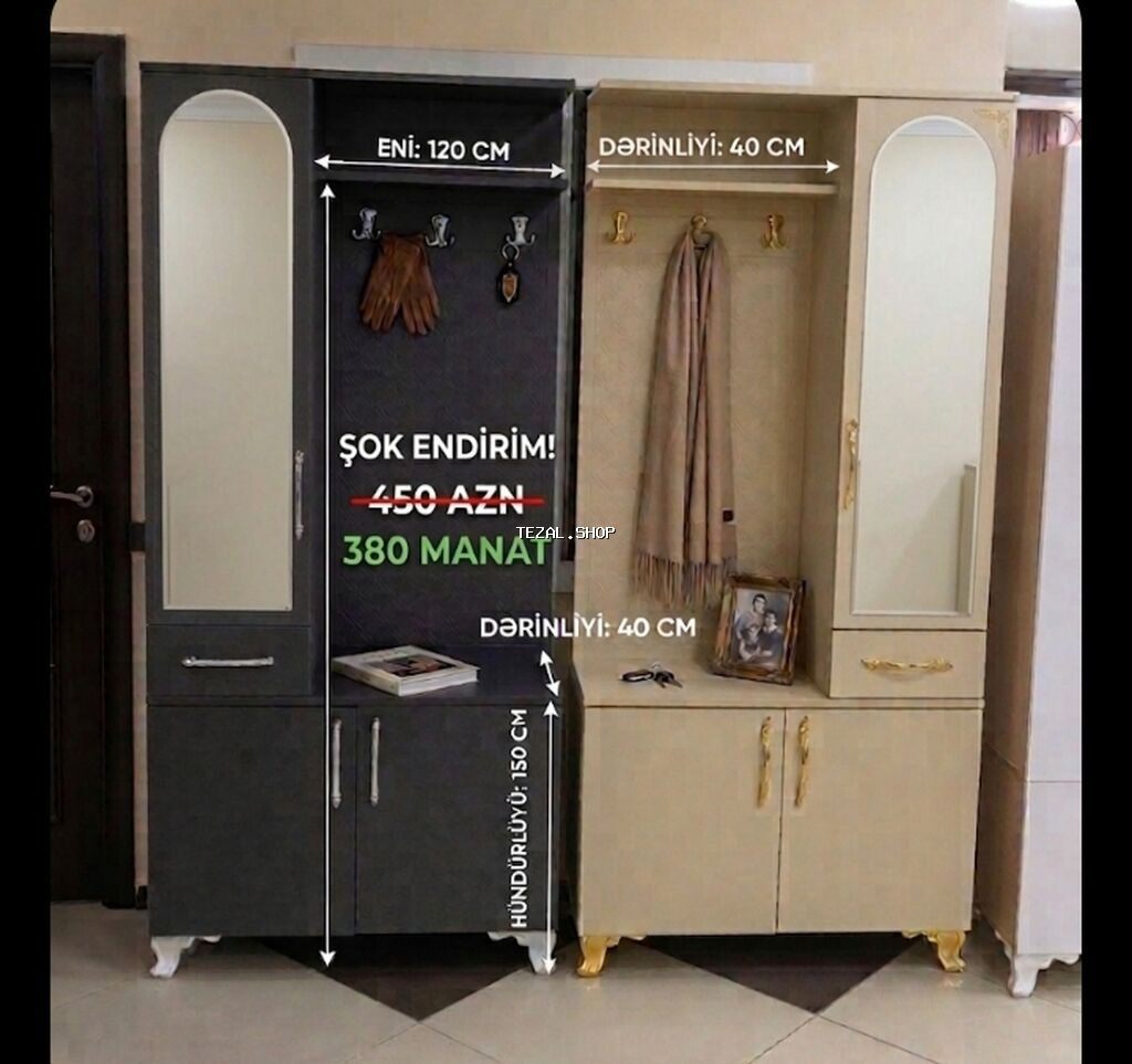 Dəhliz üçün çoxfunksiyalı asılqan-dolab dəsti - Ölçülər: eni 120 sm