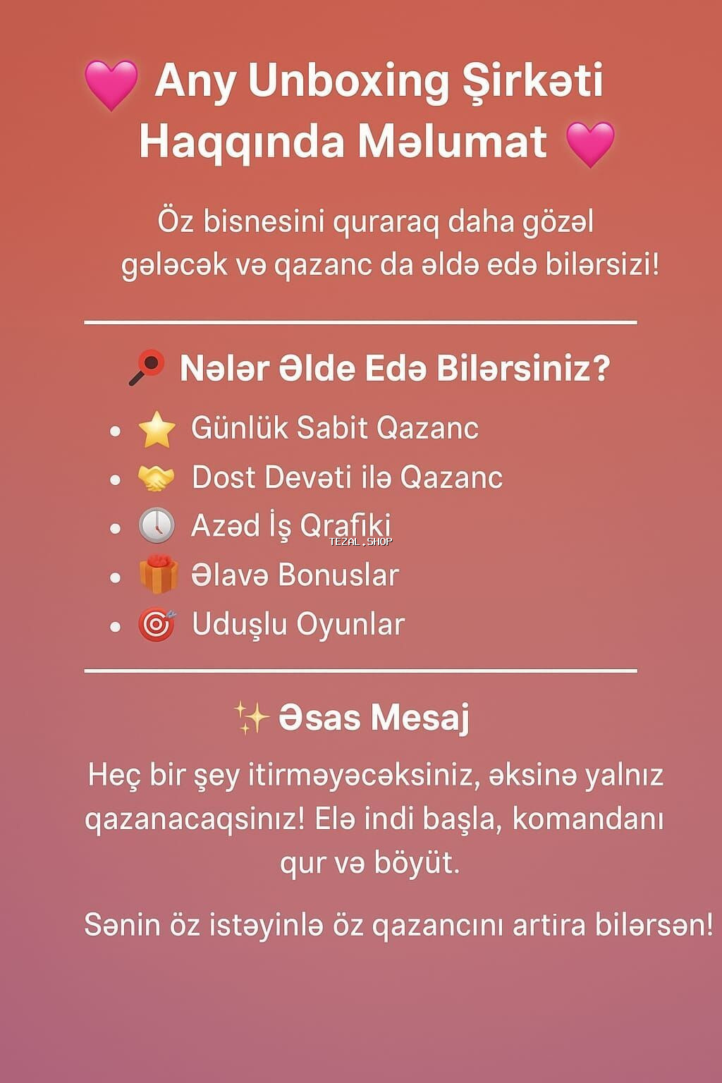 Any Unboxing şirkəti haqqında məlumat Öz biznesini quraraq gələcək və