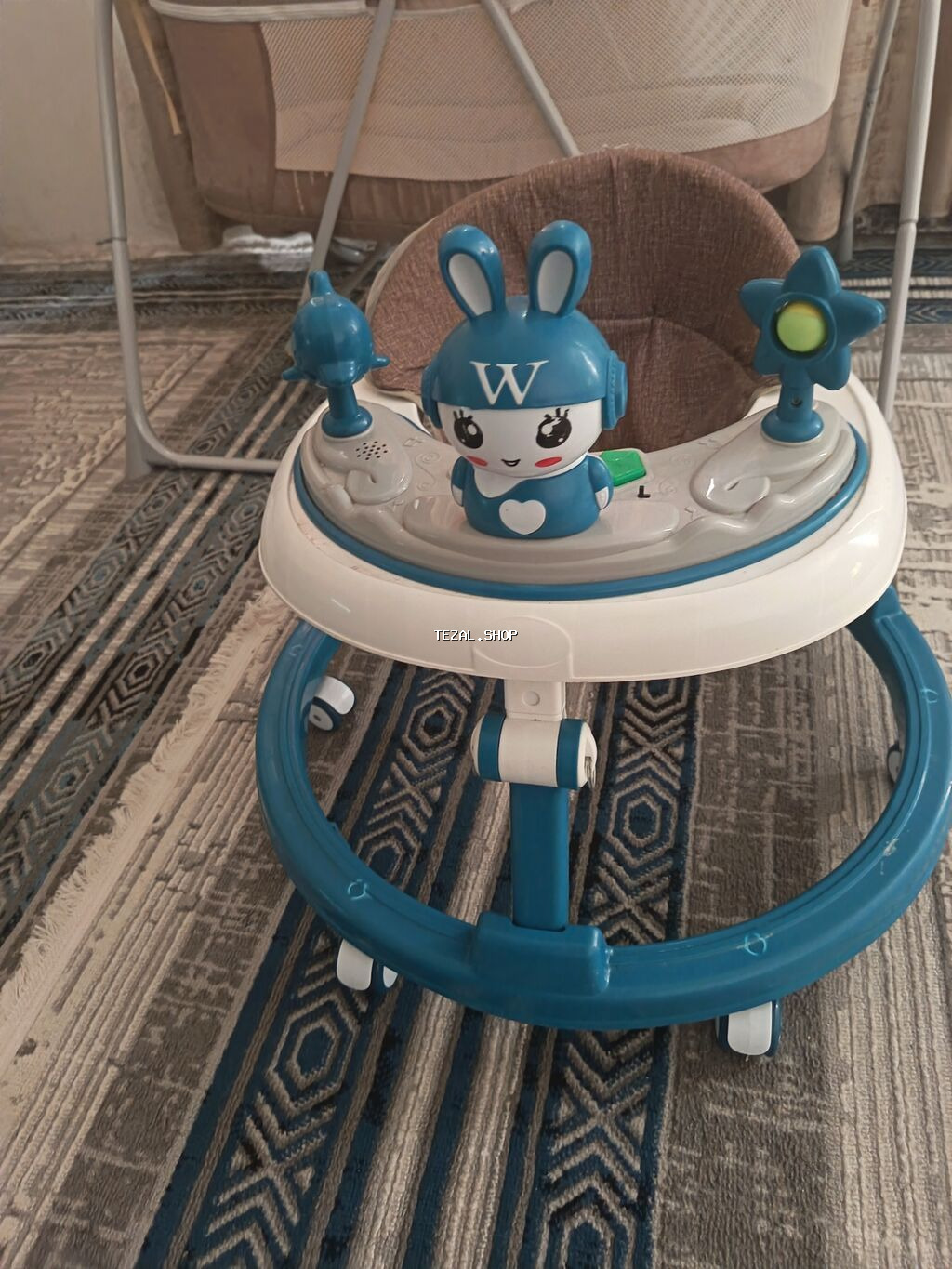 Uşaq gəzdirəcəyi / yürütkəc - Rəng: mavi-ağ, yumşaq qəhvəyi oturacaq - şəkil 2