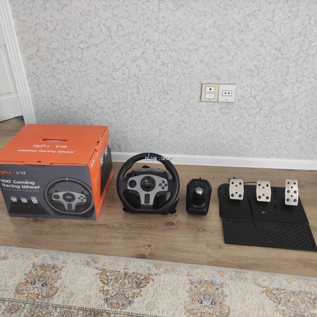 PXN V9 oyun sükan dəsti – 900° dönüşlü yarış sükanı, 3 pedallı blok və