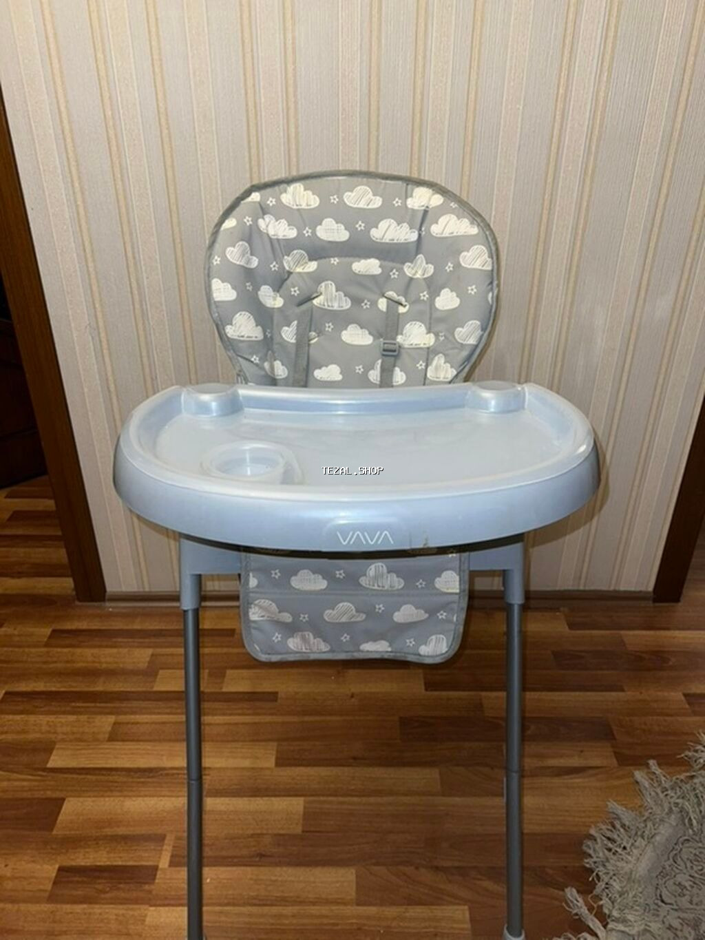 Uşaq yemək stulu – VAVA - Rəng: boz tonlarda, bulud naxışlı yumşaq