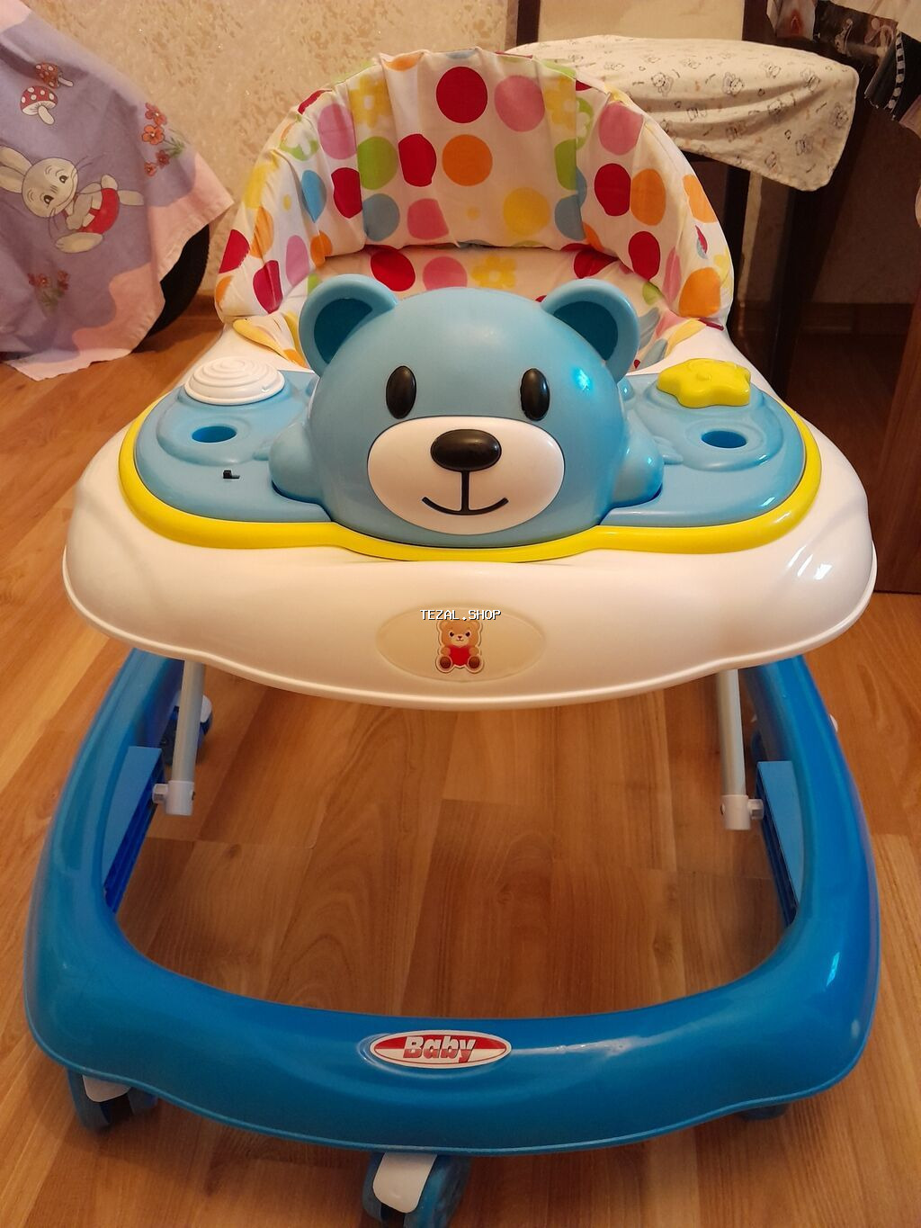 Uşaq gəzdirəcəyi (walker) - Rəng: mavi-ağ, ön paneldə ayıcık fiqurlu