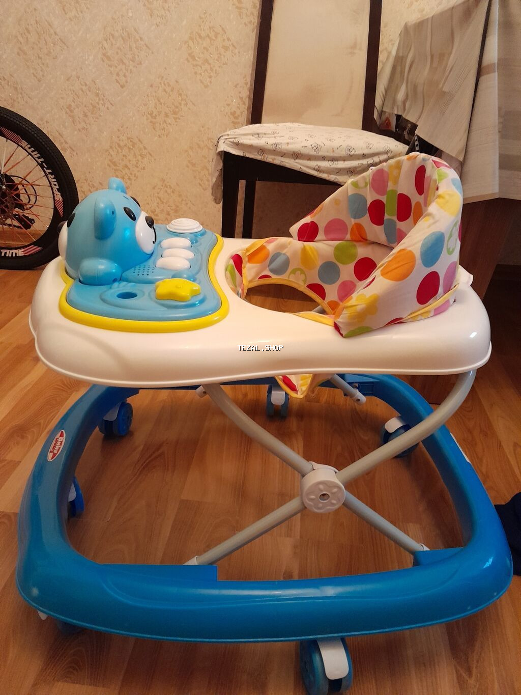 Uşaq gəzdirəcəyi (walker) - Rəng: mavi-ağ, ön paneldə ayıcık fiqurlu - şəkil 2