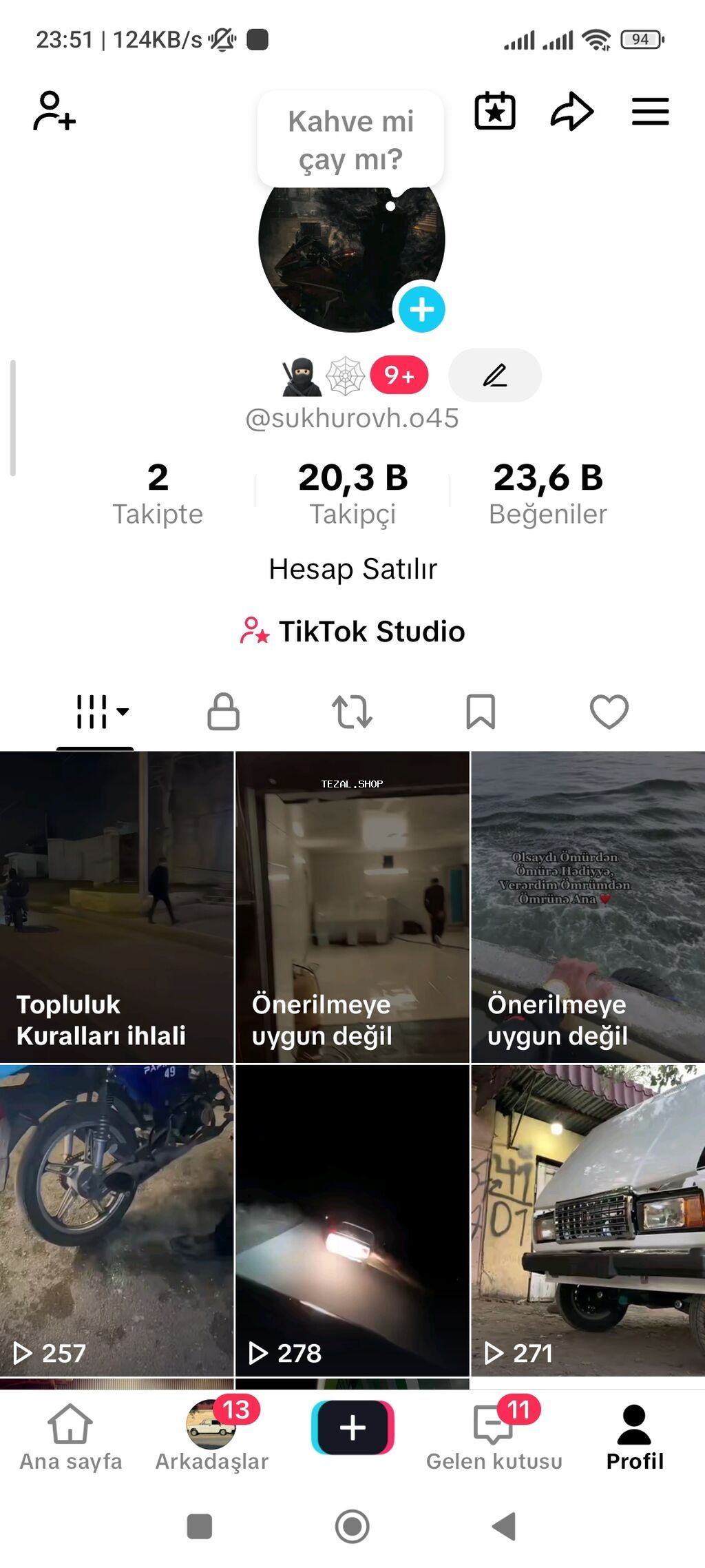 21K tik tok hesabı satılır Təcili Bu Qiymətə Havayıdı Başı Çıxan
