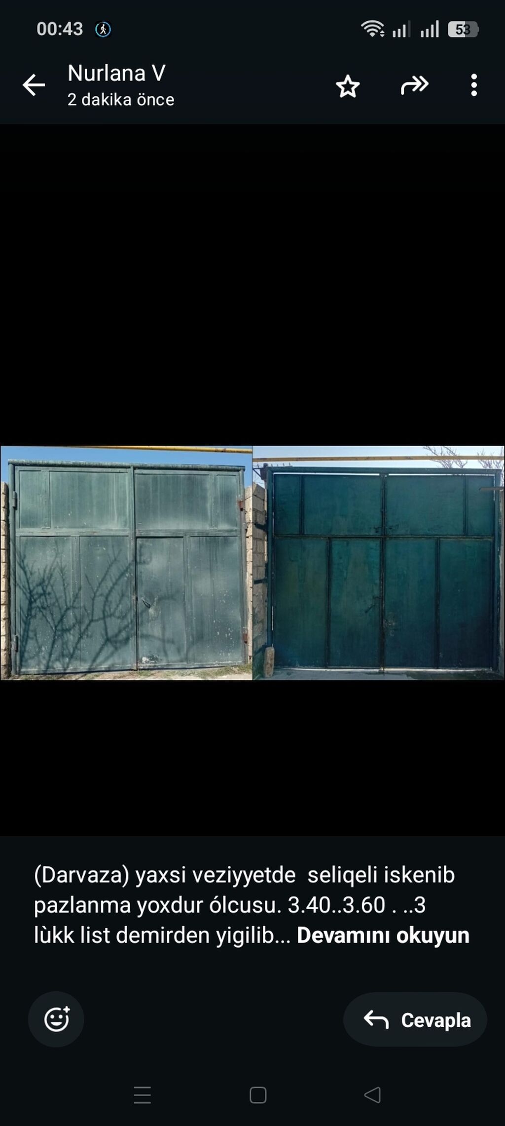 (Darvaza) yaxsi veziyyetde seliqeli iskenib pazlanma yoxdur ólcusu