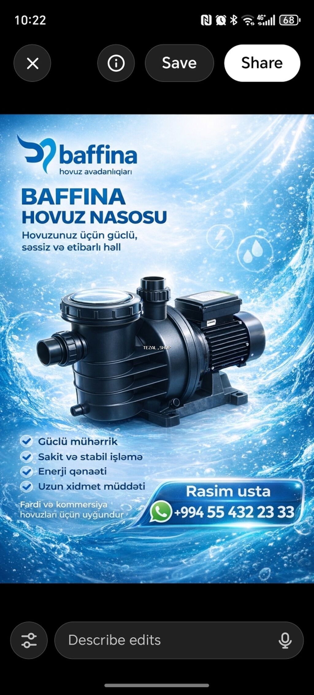 Nasos, Hovuz üçün, quraşdırılma Səthi, Yeni