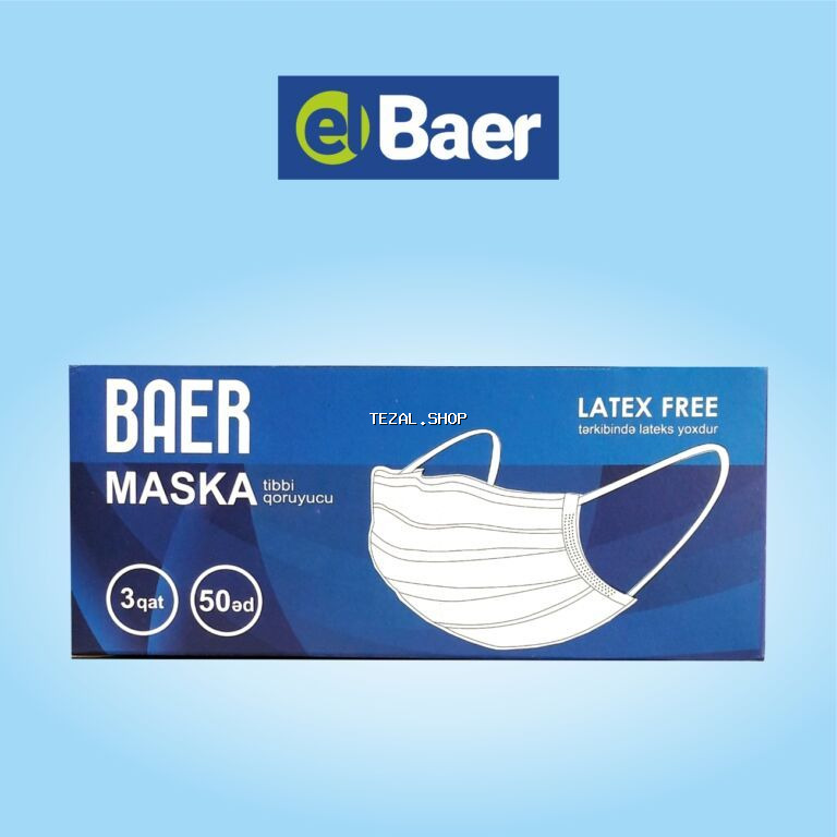 Tibbi maska üçqat AĞ/MAVİ “Baer” – 4 AZN / 50 əd. (Min. sif. 10 paçka - şəkil 2