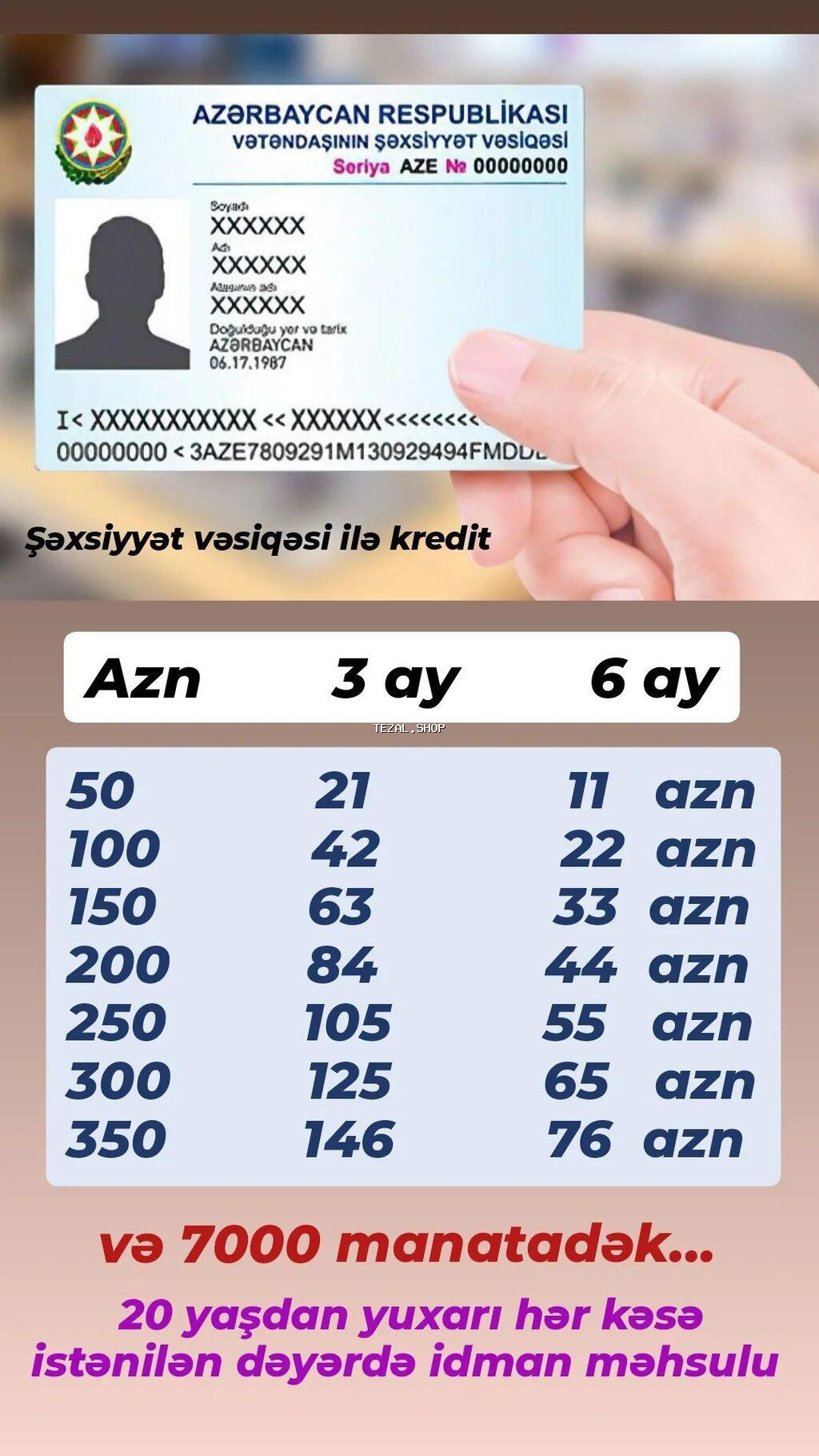 Kredit, Taksit,idman malları,idman geyimləri,idman alətləri,idman üçün