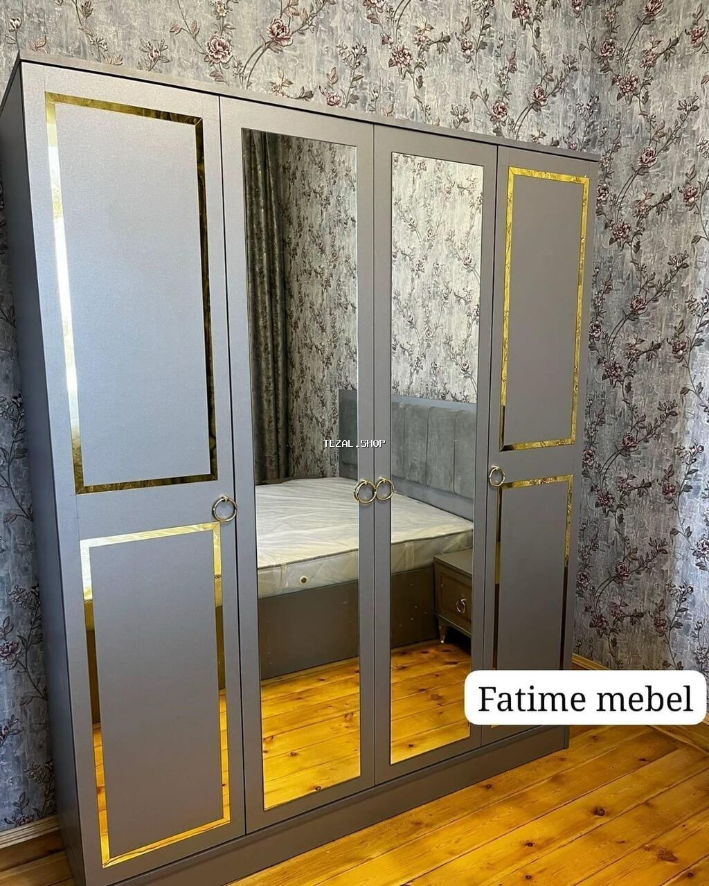 Yeni, 4 qapılı, Güzgülü, Boz, Açılan, Düz dolab