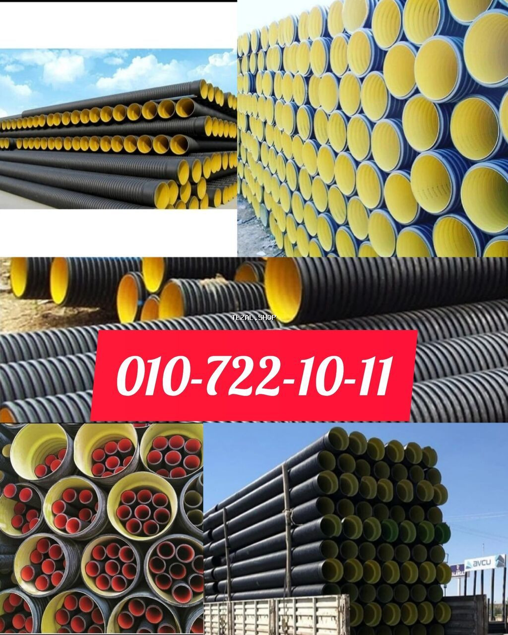 Kanalizasiya borusu, Qofralı, Plastik, 1000 mm, Yeni