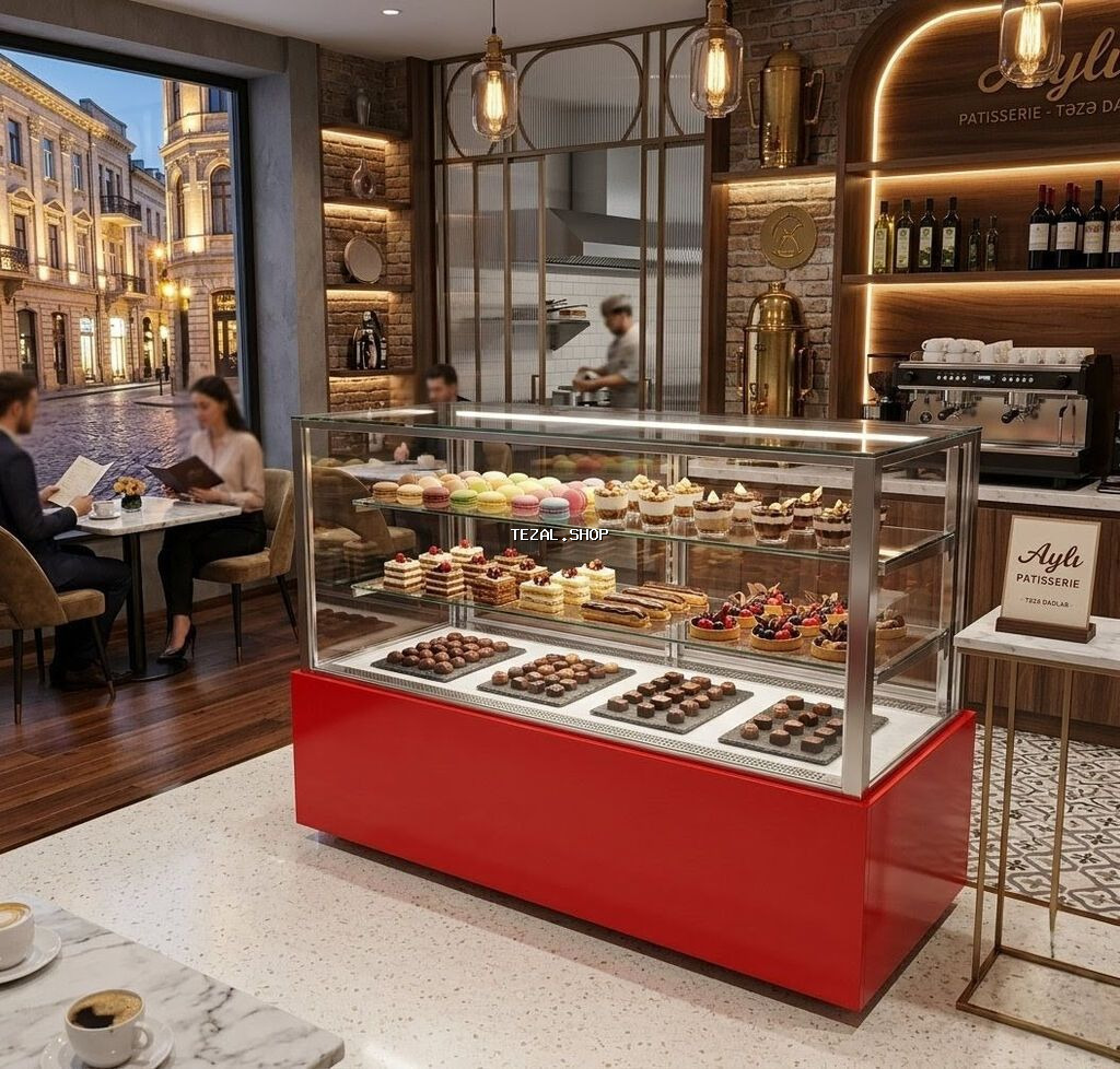 Şirniyyat soyuducusu satilir. Market Avadanliqlari satilir. Restoran