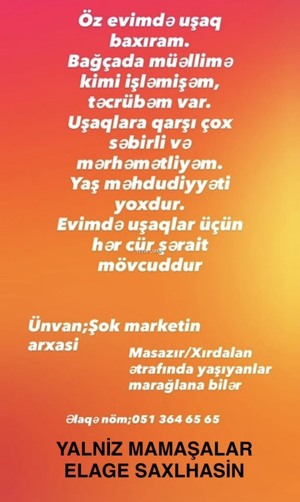Uşaqlara ev şəraitində baxım xidməti - Öz evimdə uşaqlara gündəlik
