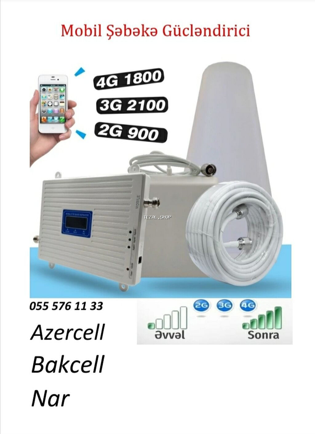 Mobil Şəbəkə Gücləndirici Quraşdırma daxil 550 AZN Açar sözlər Set