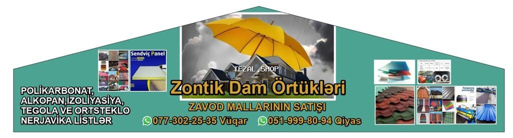 Çerepitsa, profnastillərin, polikarbonat, penaplast və alkopanlarin