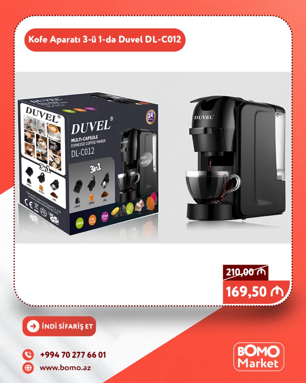🔥 Kofe Aparatı Qəhvə Maşını 3-ü 1-də Duvel DL-C012 ✅ Marka: Duvel ✅