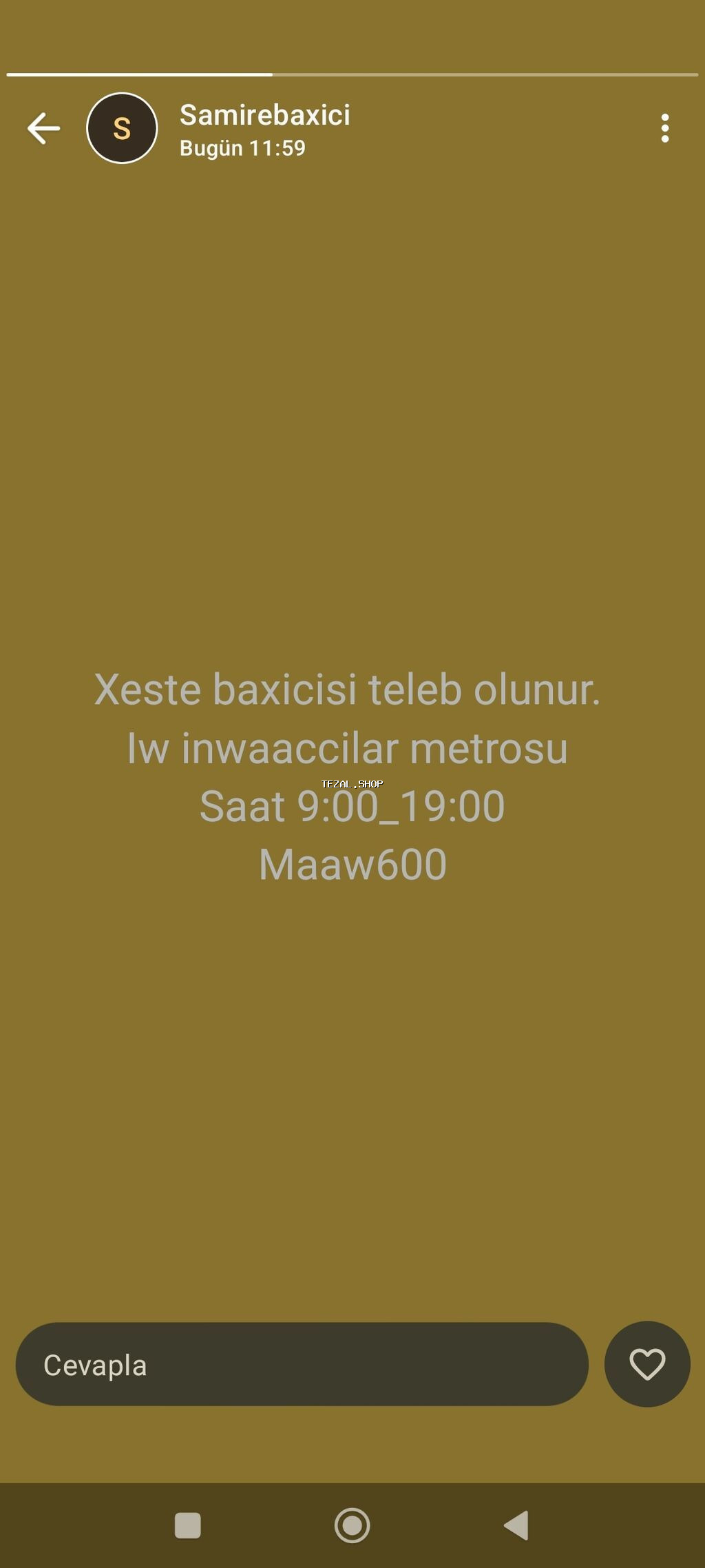 Xəstə baxıcısı tələb olunur. - İş yeri: İnşaatçılar metrosu yaxınlığı