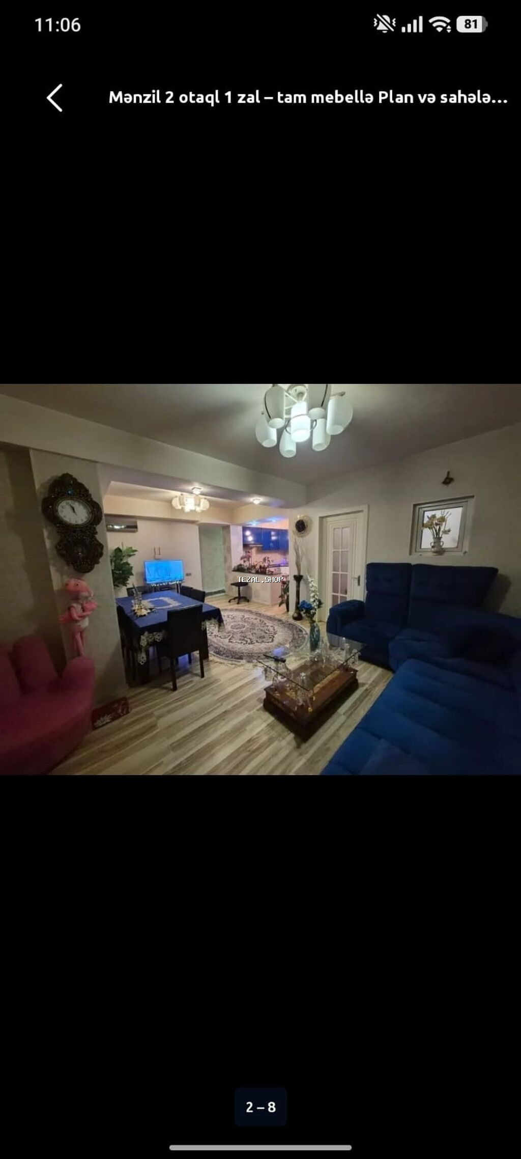 Tam mebellə təchiz olunmuş geniş mənzil – 2 otaq + 1 zal. - Açıq