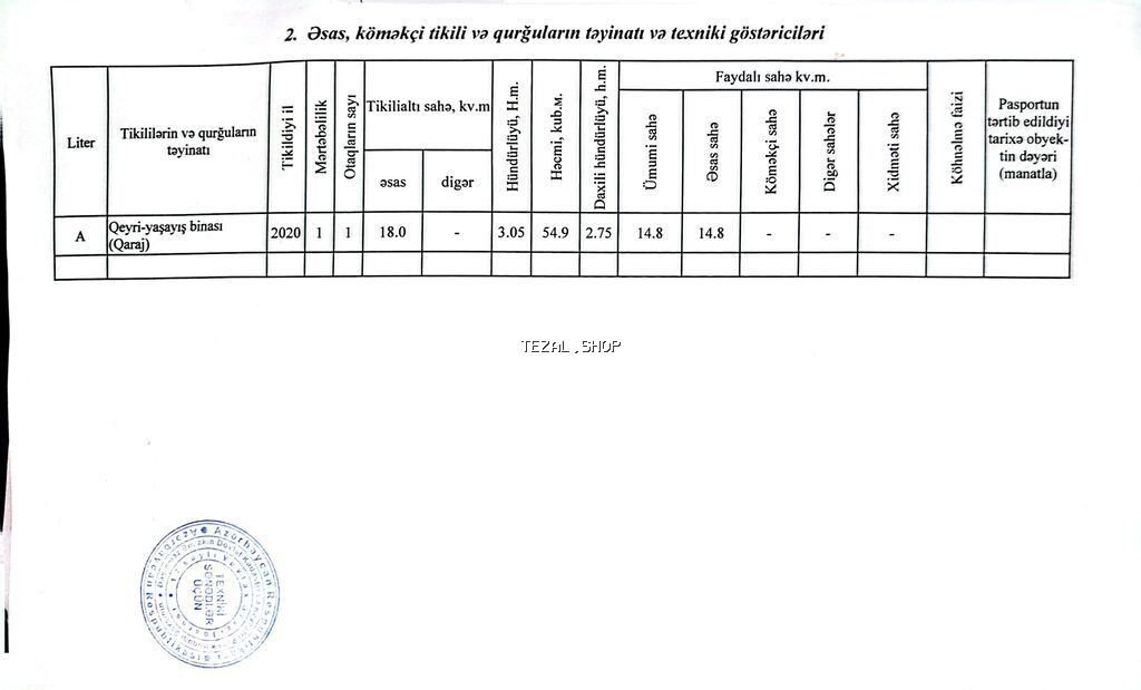 QARAJ SATILIR: - 14 nömrəli məktəbin qarşısında - Texniki Passportu - şəkil 2