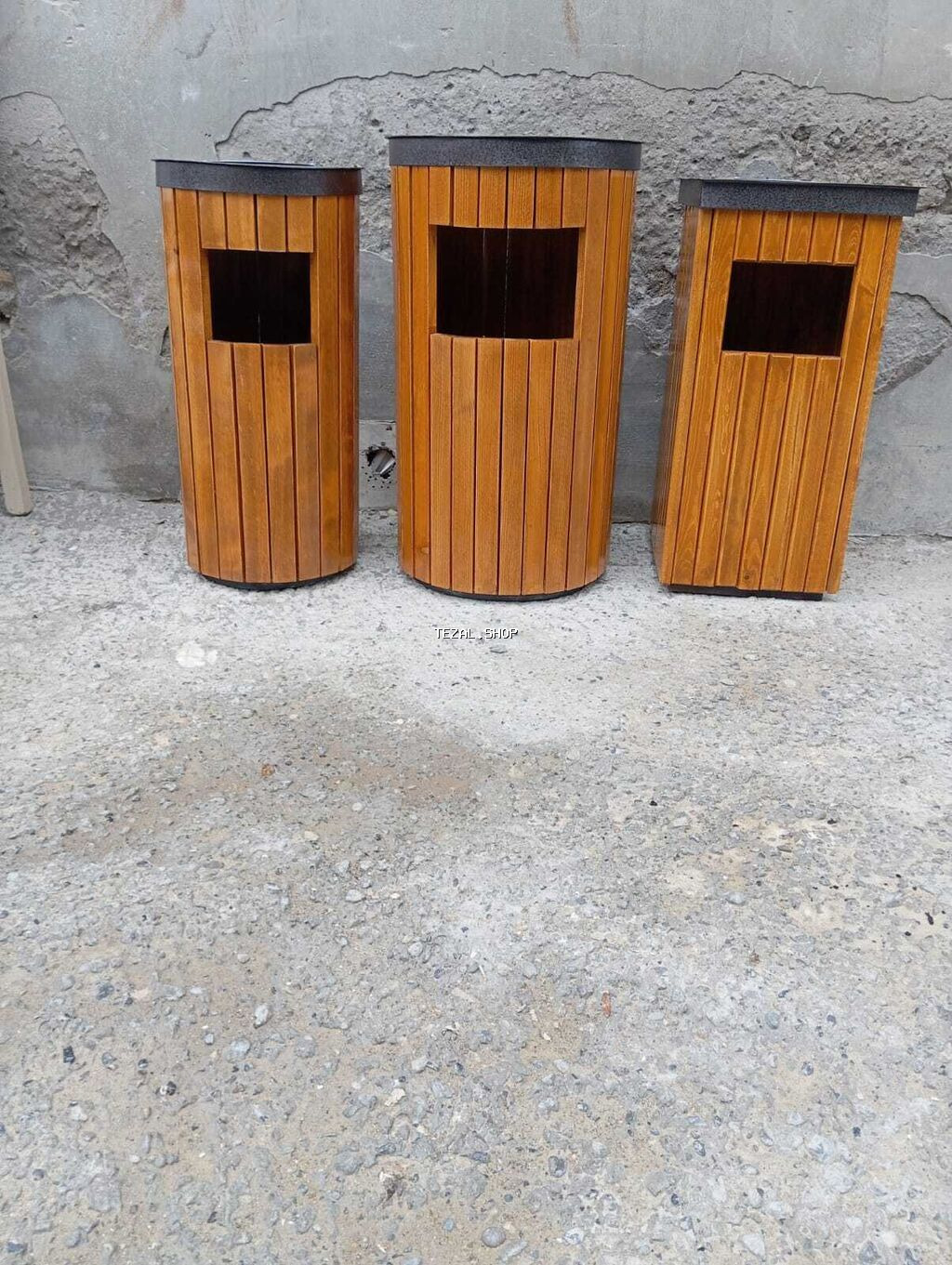 Taxtadan hazırlanmış, müxtəlif formalı küçə zibil qutuları. Üst - şəkil 5
