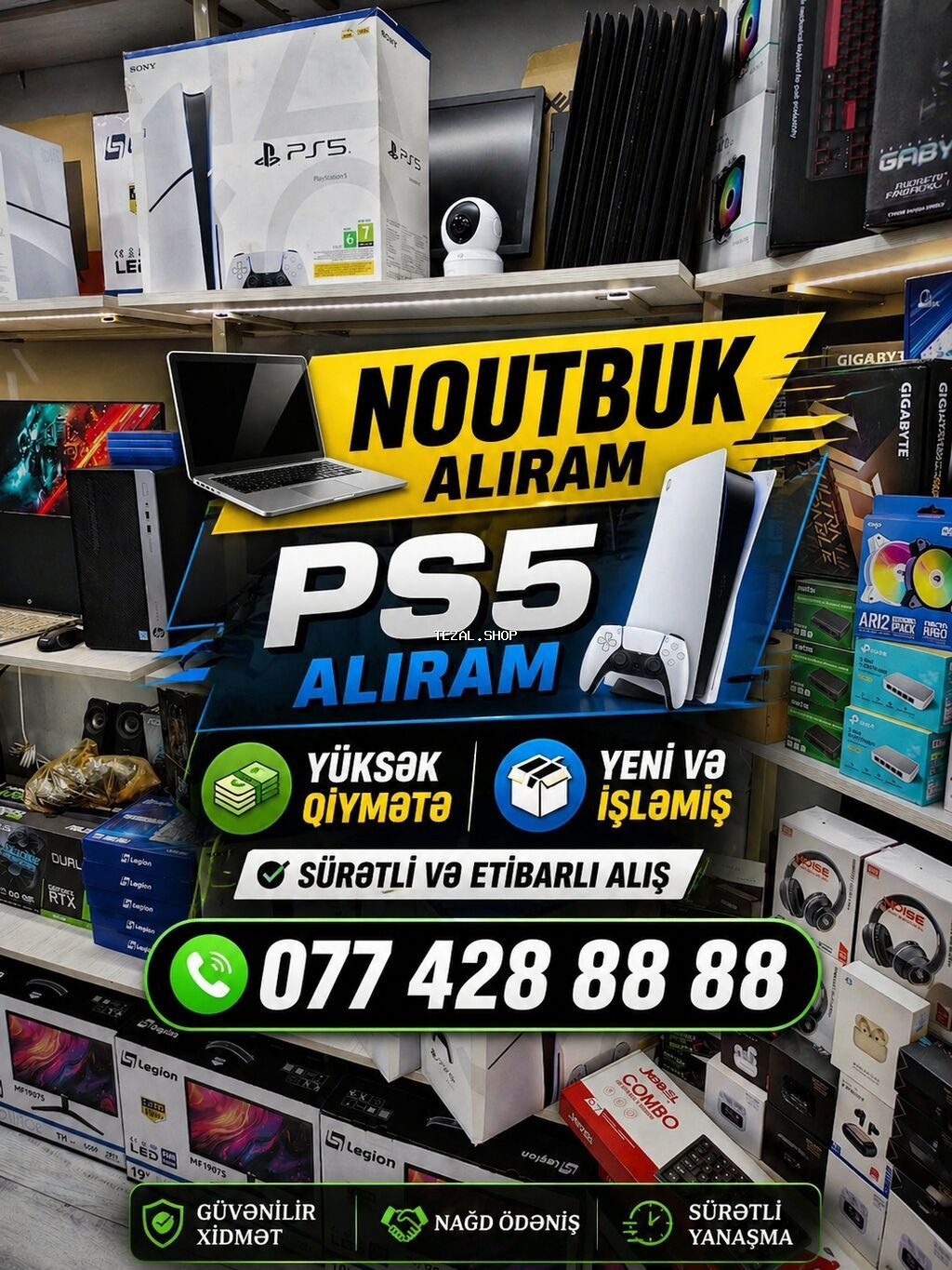 NOUTBUK VE PS5 YUKSEK QIYMETE YENI VE ISLEMIS ALISI TEKLIF EDIN