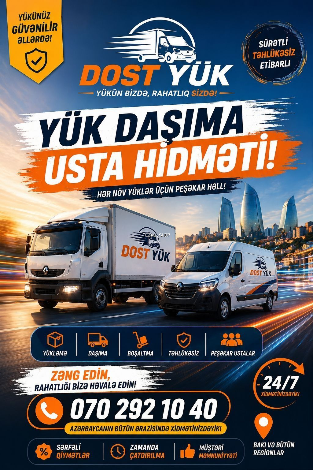 Dost Yük – peşəkar yükdaşıma və usta xidməti Xidmət istiqamətləri: - - şəkil 3