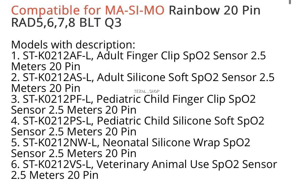 Masimo Trionara Vitus Rainbow üçün 20 Pin SpO2 sensor Uyğunluq - şəkil 2