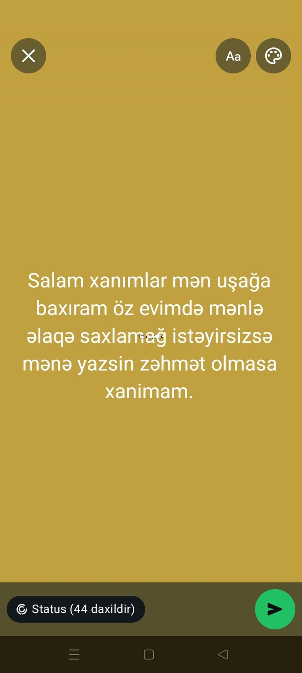Salam xanımam evimdə uşağa baxıram kim istəyirsə mənə zəng edsn zəhmət