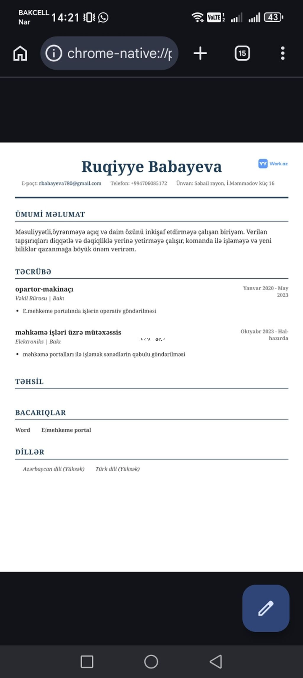 Karguzarliq isi axtariram