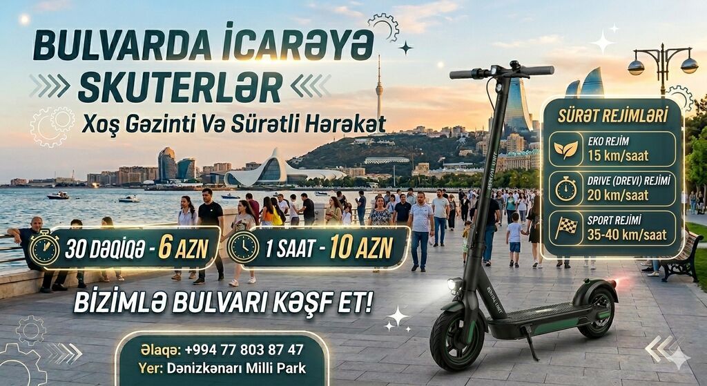 Bulvarda icarəyə elektrik skuterlər – Xoş gəzinti və sürətli hərəkət!