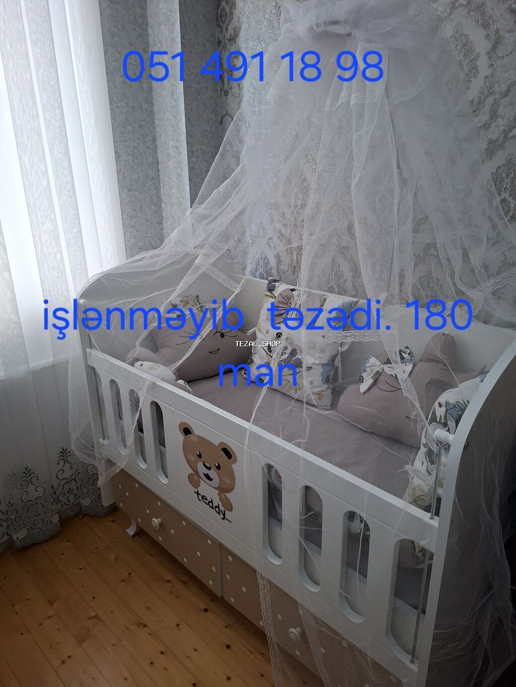 Oğlan və qız üçün, Dördbucaq, Beşik, Dəst ilə, Yellənmə mexanizmsiz - şəkil 2