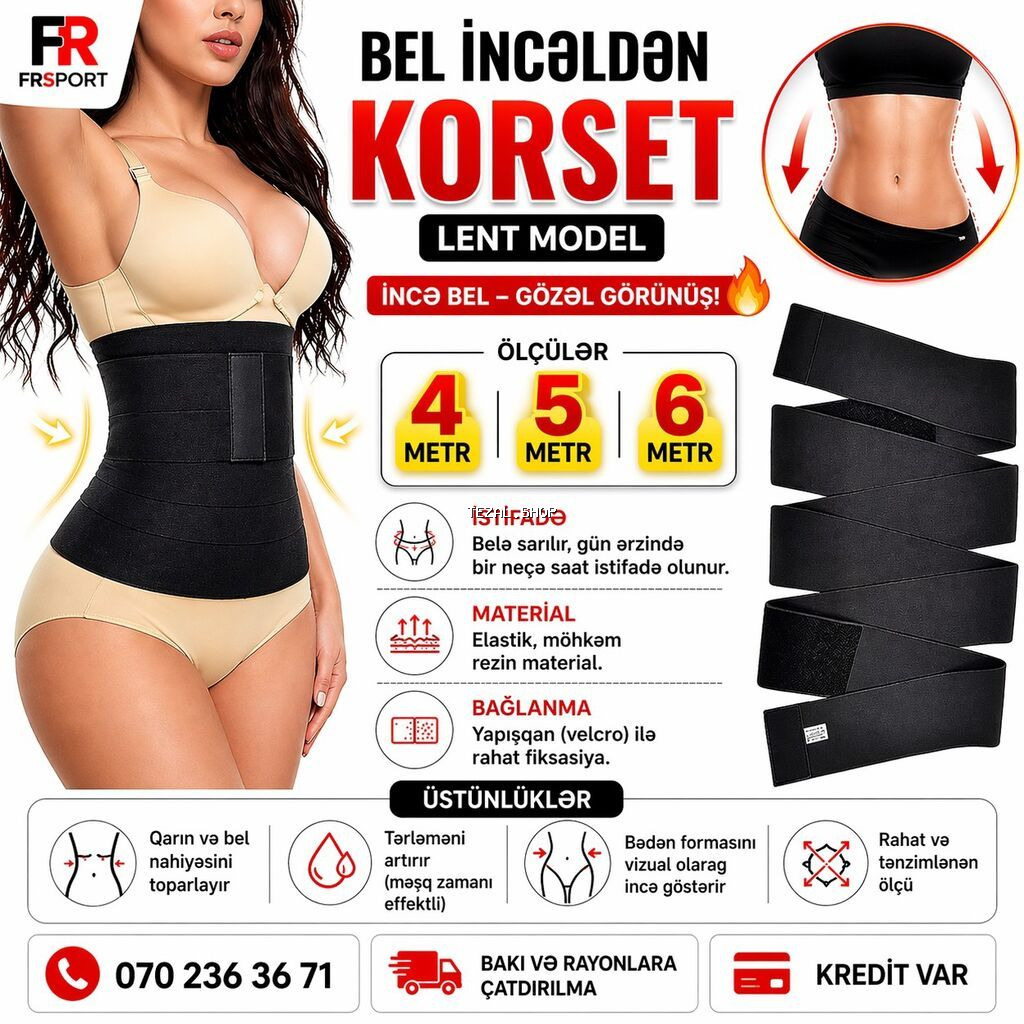 💥 bel incəldən korset 4 m - 8 azn, 5 metr - 10 azn, 6metr - 12 azn
