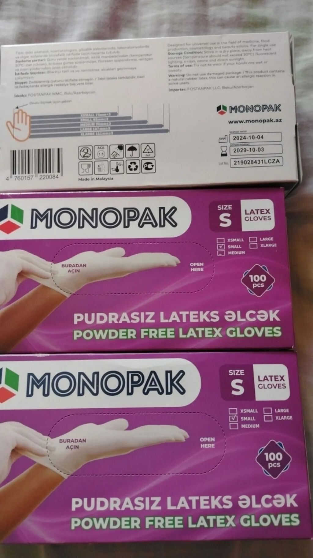 10 paket MONOPAK pudrasız lateks əlcəklər – Small ölçü (S). -