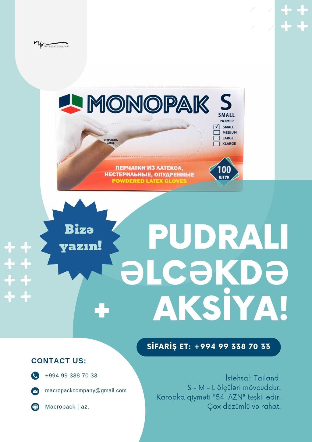 "pudrali latex" əlcəklərdə aksi̇ya! Monopak marka 10 paçka - 59 azn