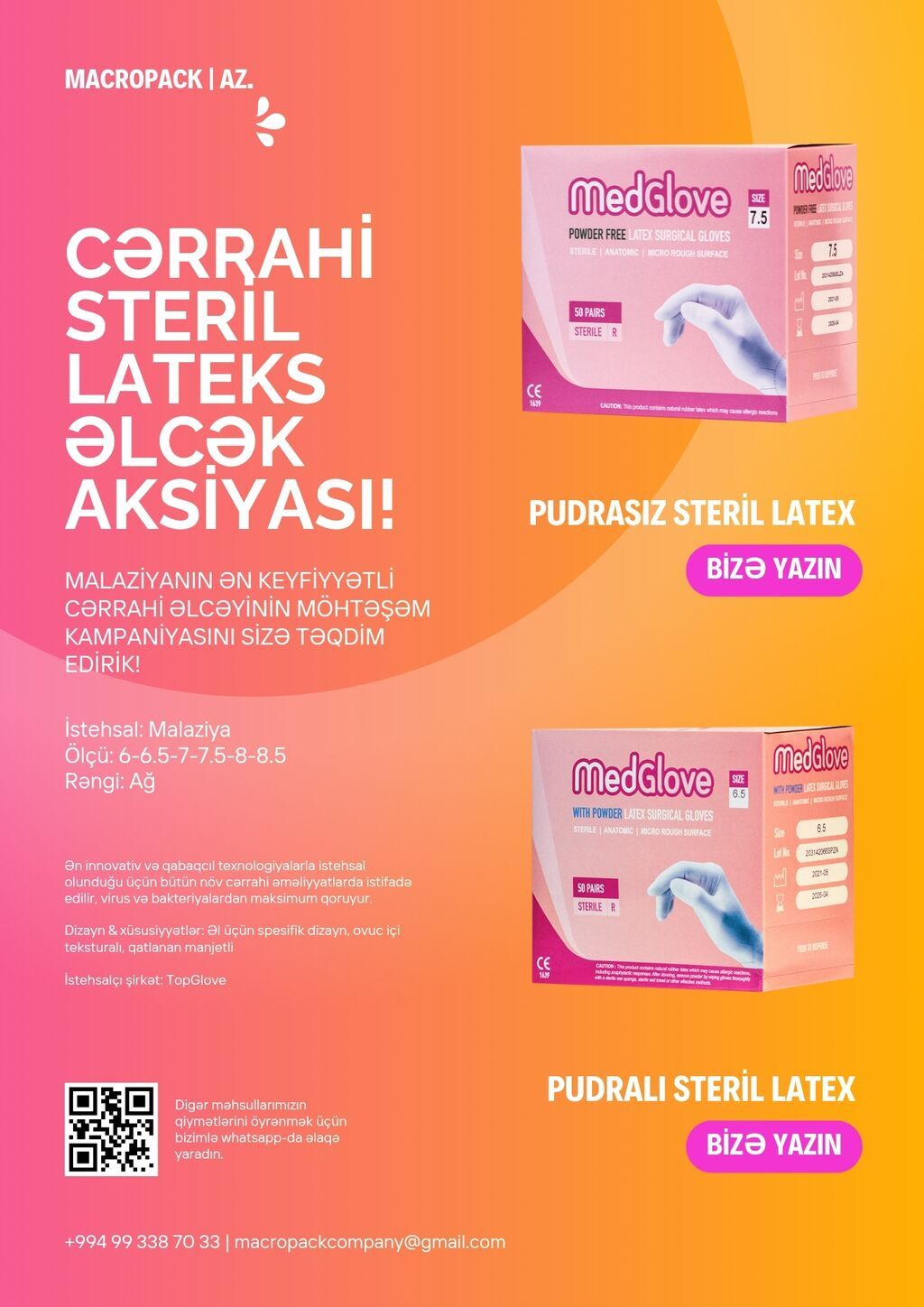 Makropak'dan "cərrahi̇ steri̇l latex əlcək" aksi̇yasi! 50 cütlük