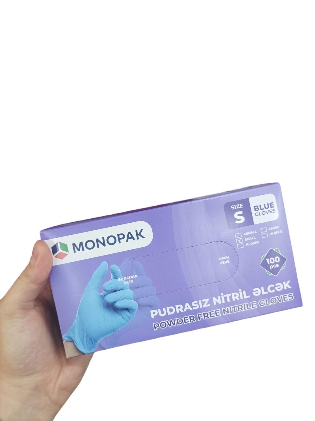 Tibbi Pudrasız Nitril Əlcək (Digər markalar var) Paçkada 100 ədəd Göy
