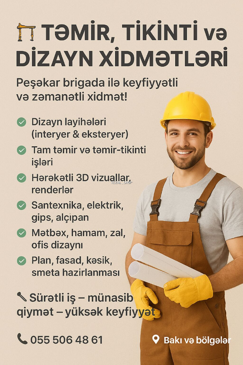 🏗️ TƏMİR, TİKİNTİ və DİZAYN XİDMƏTLƏRİ Peşəkar briqada ilə keyfiyyətli