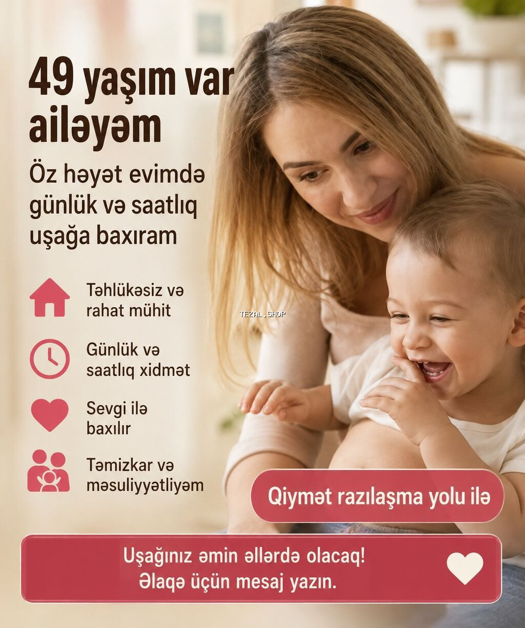 Uşaq baxımı xidməti – 49 yaşlı, ailəli dayə – Öz həyət evimdə - şəkil 2
