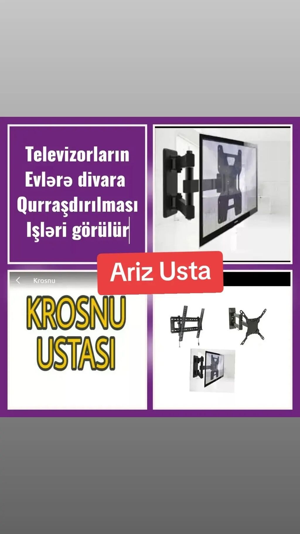 Krosnu ustası. Televizor qurraşdırma. Televizorların divara