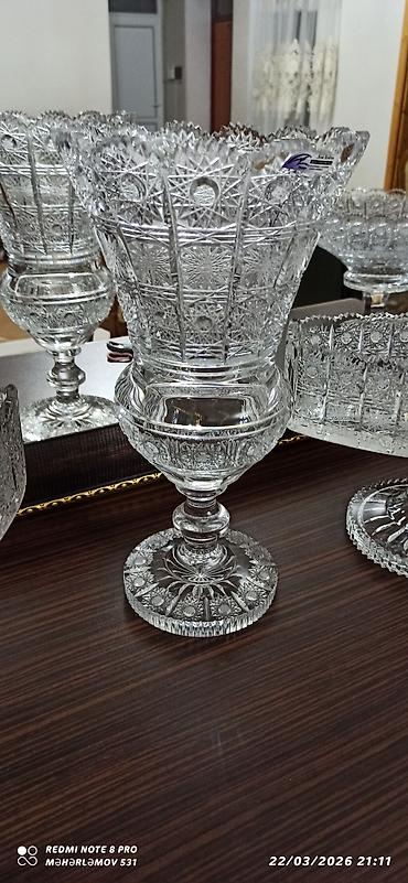 Xrustal dəst gülqabı aleşindi 250 manat meyvə qabları 30 sm - şəkil 3