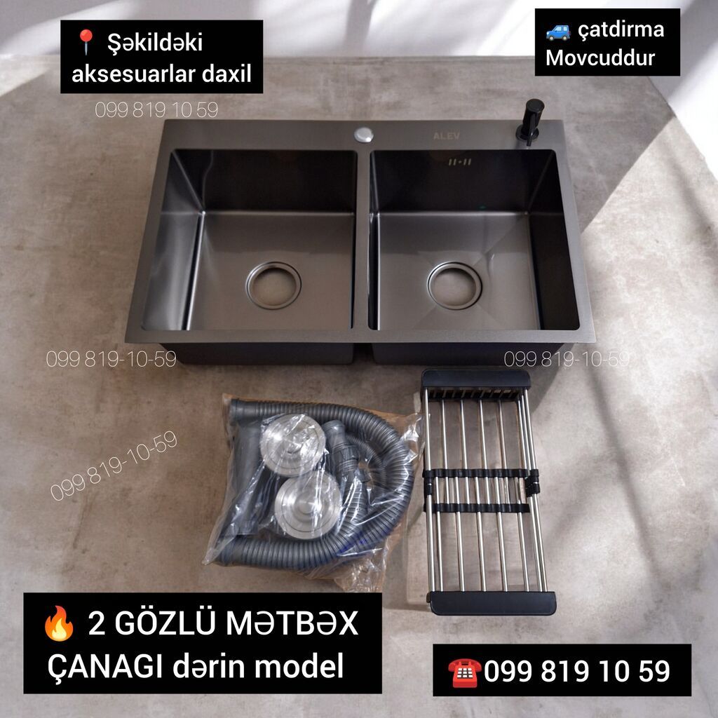 Yeni Düzbucaqlı Mətbəx çanağı, Şkafsız, Paslanmaz polad, Pulsuz çatdırılma