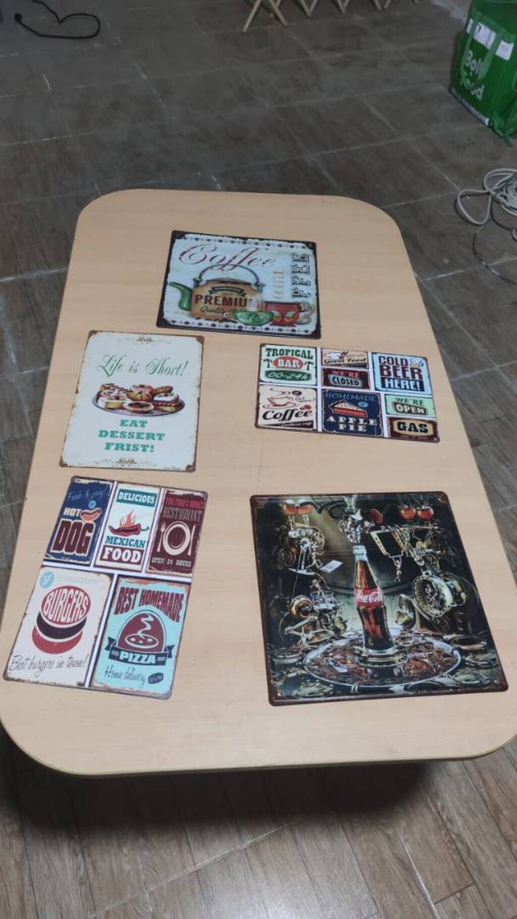 Kafe, restoran, mətbəx üçün dəmir materialdan posterlər. 5 ədədi