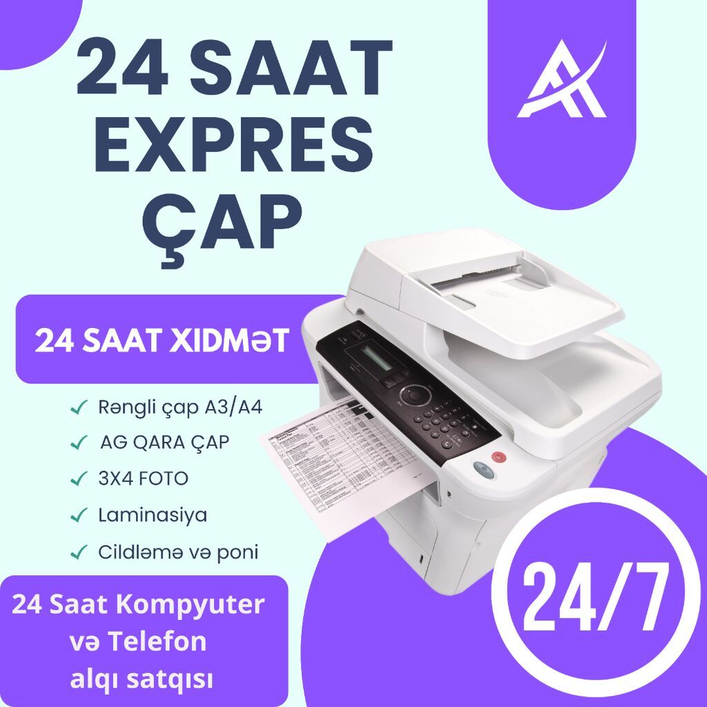 24/7 çap xidmətimiz sayəsində sənədlərinizi istənilən vaxt çapa verə