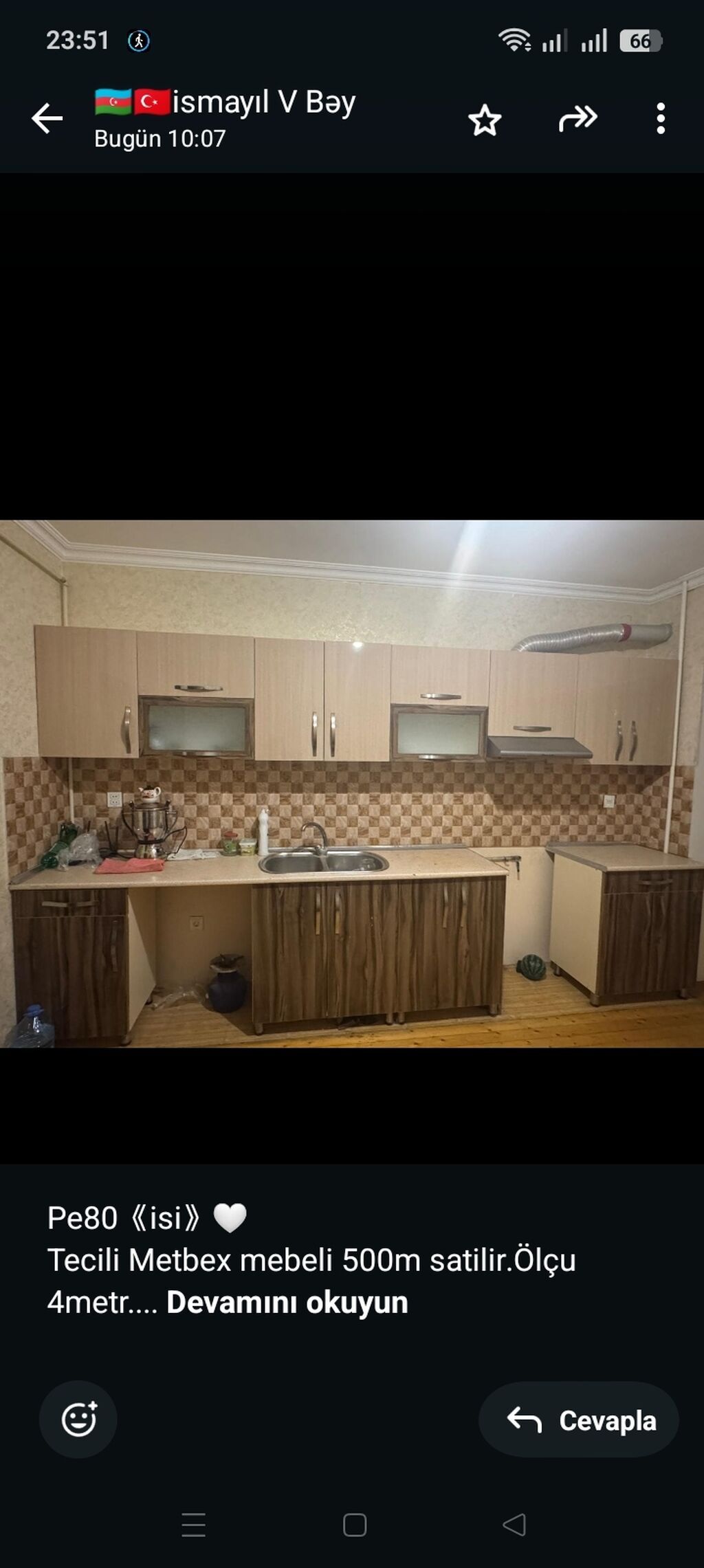 Pe80《isi》🤍 Tecili Metbex mebeli 500m satilir.Ölçu 4metr. Üzerinde