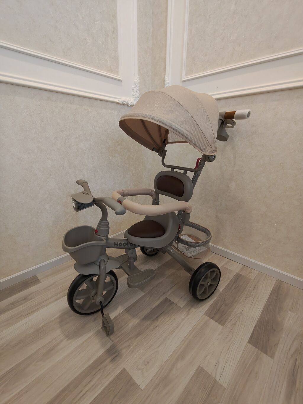 Uşaq üçtəkərli velosipedi – çoxfunksiyalı model - Rəng: bej/boz