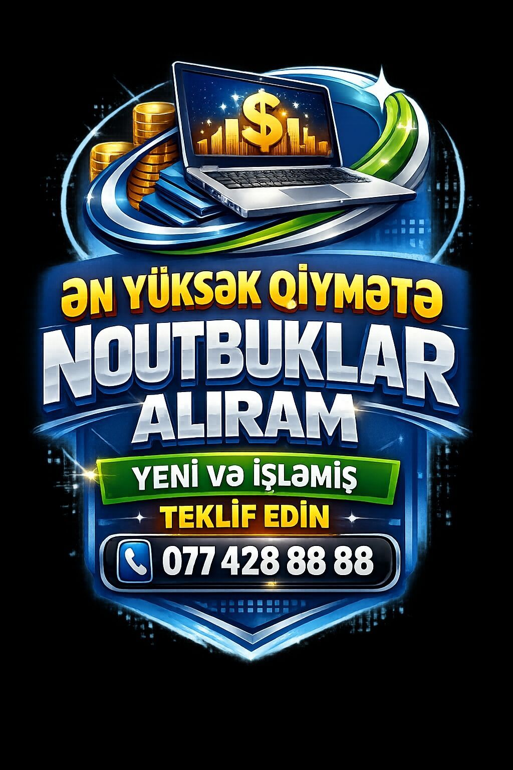 YÜKSƏK QİYMƏTƏ YENİ VƏ İŞLƏMİŞ NOUTBUK ALIRAM. NƏĞD VƏ KREDİTLƏ
